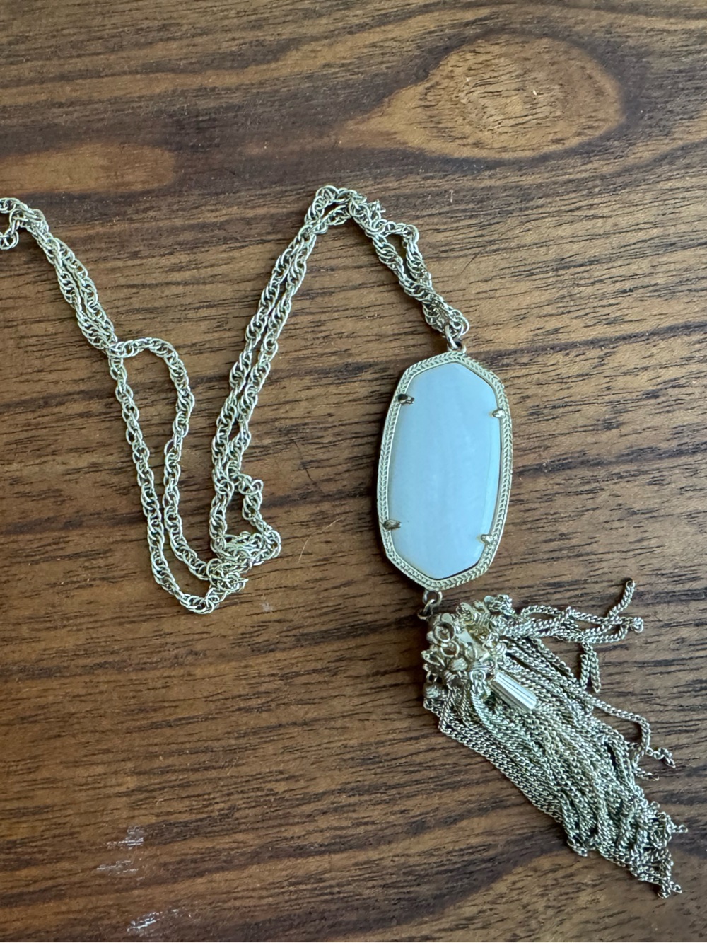 Kendra Scott Gold Rayne Necklace with Mother of Pearl Stone and Tassel